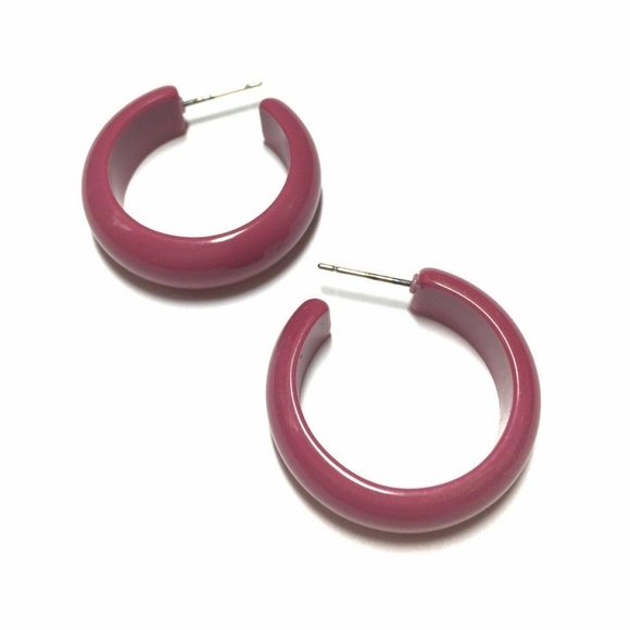 Vintage Lucite Simple Hoop Dark Mauve Pink Earring - Picture 2 of 5